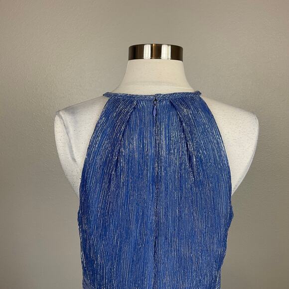 Betsy & Adam Metallic Halter Fit and Flare Mini Cocktail Dress Blue Size 12 - Picture 8 of 13
